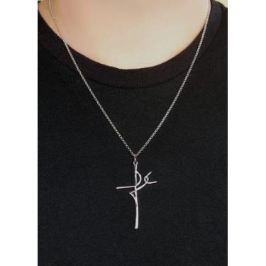 Imagem de Colar Corrente Masculino Aço Inoxidável com Pingente Crucifixo Cruz Pl