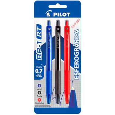 Imagem de Kit Caneta Esferográfica Retrátil BP-1 0.7 Azul Preto Vermelho Pilot