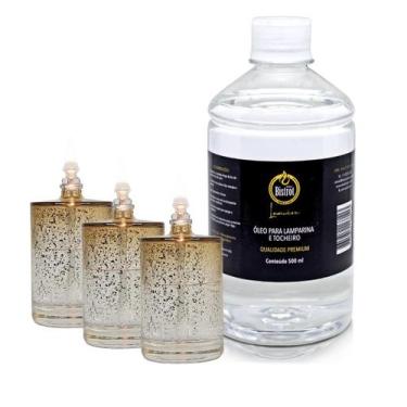 Imagem de Kit 3 Lamparina Sonhos Dourados + 500 ml Fluido Puro - Velas Bistrot