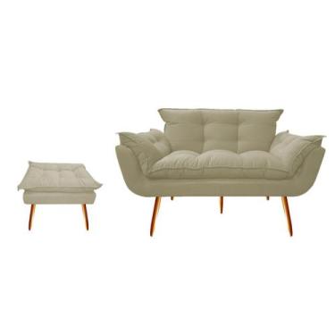 Imagem de Kit Namoradeira +1 Puff Puf Decorativo Opala Suede Bege Pés Madeira Mz
