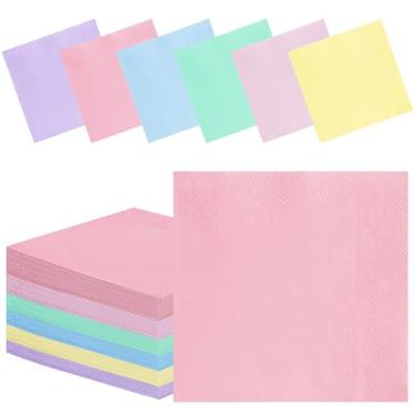 Imagem de Guardanapos de festa arco-íris - Guardanapos descartáveis de 3 camadas de cor pastel para chá de bebê, aniversário, casamento e festas temáticas de unicórnio