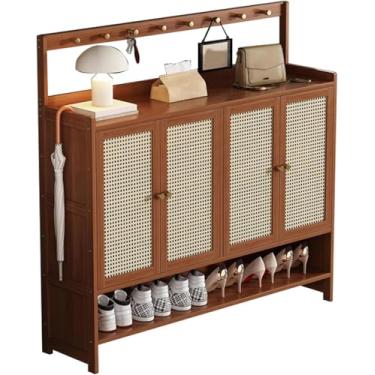 Imagem de Armário de sapatos independente com ganchos, armário de armazenamento de sapatos de bambu para corredor organizador de armário para salas de estar, quarto, marrom, 135 × 32 × 131 cm