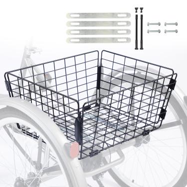Imagem de WEEROCK Cesta Traseira De Triciclo Dobrável, Cesta De Aço De Grande Capacidade Para Triciclos De 20, 24 E 26 Polegadas, Triciclo, Preto