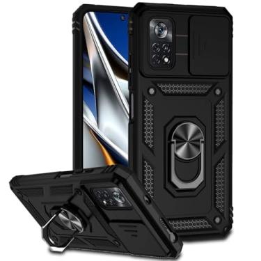 Imagem de Tothedu Capa para Poco X4 Pro 5G, capa 2201116PG com capa deslizante para câmera, anel giratório de 360° integrado com suporte magnético à prova de choque para Xiaomi Poco X4 Pro 5G preta