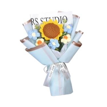 Imagem de Bothyi Flores de Buquê de Flores de Crochê Flores Artificiais Arranjo Floral Decoração de Buquê Floral para Festival Esposa da namorada, Girassol Azul