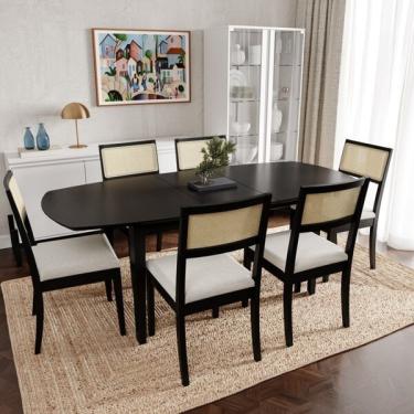 Imagem de Conjunto Mesa Extensível Oval 6 Cadeira Madeira Maciça Encost
