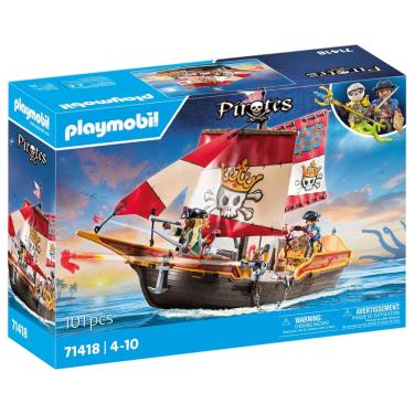 Imagem de Navio pirata Playmobil 71418 com 2 bonecos e 98 acessórios