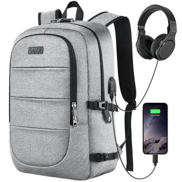 Imagem de Mochila para laptop AMBOR Travel 15,6-17,3" cinza anti-roubo