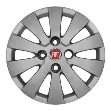 Imagem de Calota aro 14 prata 185cb cubo baixo + emblema fiat vermelho - Garagem