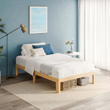 Imagem de LAKKURI Plataforma para cama de solteiro de madeira de bambu de 30,5 cm de altura, estrutura de cama de suporte de ripas de metal, reforçada, sem necessidade de mola de caixa, fácil montagem, sem