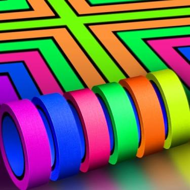 Imagem de (6) - Whaline 6 Colours Neon Gaffer Cloth Tape, Fluorescent UV Blacklight Glow in The Dark Tape for UV Party (1.5cm x 5m)