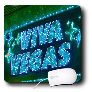 Imagem de 3dRose Mouse pad LLC 20 x 20 x 0,25 polegadas, Viva Vegas escrito em algumas luzes azuis em um fundo verde (mp_185539_1)