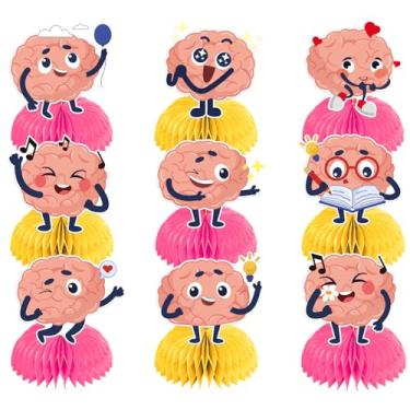 Imagem de 9 peças de centro de centro de favo de mel para decoração de mesa, enfeites de mesa de cérebro para decorações de festa de cérebro, suprimentos de festa de aniversário de cérebro