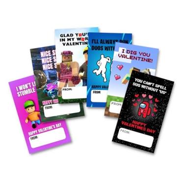 Imagem de Lashicorn Valentine’s Day Gamer Cards | 24 Pack 2x3.5” Gamer Mine Among Rocket Squads Zero Build Stumble Blox Game Boys Girly Valentine Cards for School Exchange