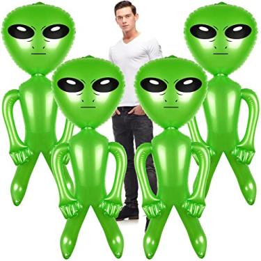Imagem de Mototo Alienígena gigante inflável gigante de 150 cm, brinquedo de inflar alienígena verde alienígena para decoração de festa, festa temática alienígena, aniversário, Halloween, Páscoa, Natal