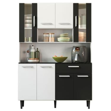 Imagem de Kit Armário Cozinha Gabi 8 Portas Branco Preto Poliman