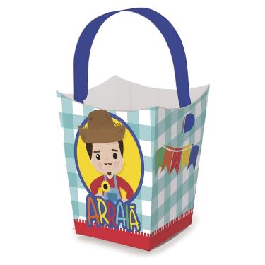 Imagem de Cachepot De Papel Festa Junina Com Alça Menino - 8 Unidades