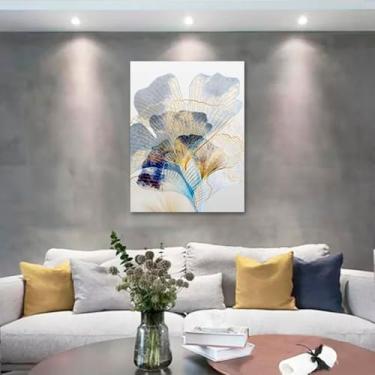 Imagem de Quadro Decorativo Folhas de Ginkgo Biloba, Tela em Canvas na Vertical ideal para ambiente de Sala de estar, jantar, reuniões, Quarto e Hall de entrada tamanho externo 100x70cm