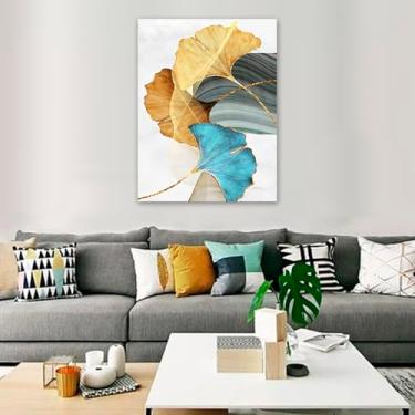 Imagem de Quadro Decorativo Floral Contemporaneo Folhas de Ginkgo Biloba, Tela em Canvas na Vertical ideal para ambiente de Sala, Quarto e Hall tamanho externo 100x70 cm