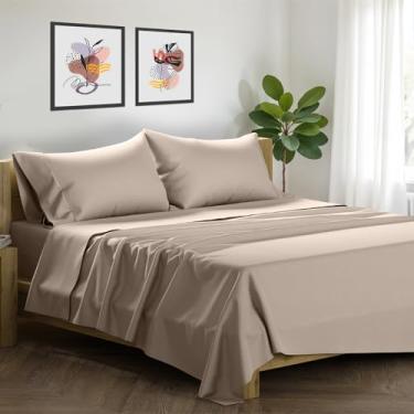 Imagem de XOOX Linen Lençóis Queen Size 100% algodão egípcio - 1500 fios conjunto de lençóis Queen 4 peças algodão egípcio, lençóis luxuosos de cetim, lençol de alta contagem de fios, bolso profundo de 48 cm