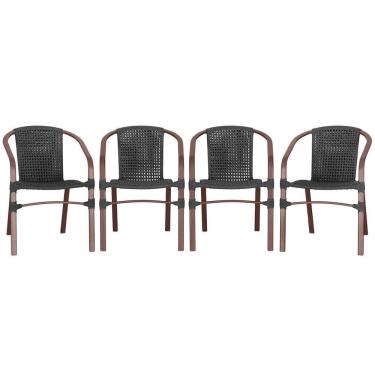 Imagem de 04 Cadeiras Floripa Alumínio Pintura Marrom Trama Original Preto