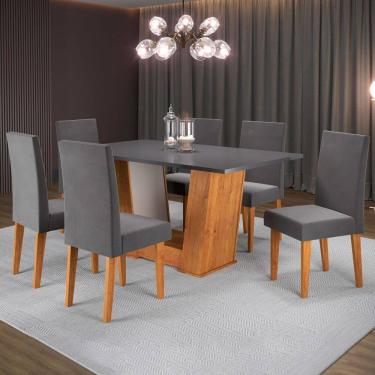 Imagem de Mesa de Jantar 6 Lugares Grazi Marrom/Cinza/Veludo Grafite - Pnr Móveis