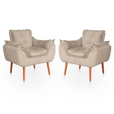 Imagem de Kit 02 Poltronas Opala Para Sala Confortável Resistente Veludo Bege Rosê