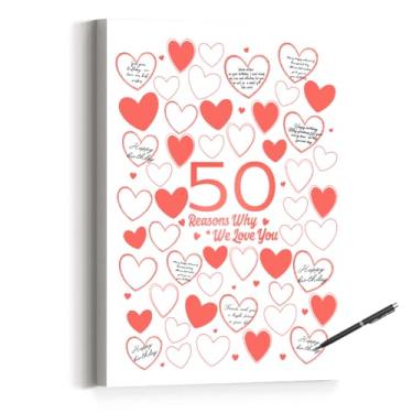 Imagem de 50 Reason Why We Love You, decoração de parede de aniversário de 50 anos, presentes de aniversário para mulheres, decoração de 50 anos ou lembrancinhas de festa de aniversário - 28 x 38 cm (branco)