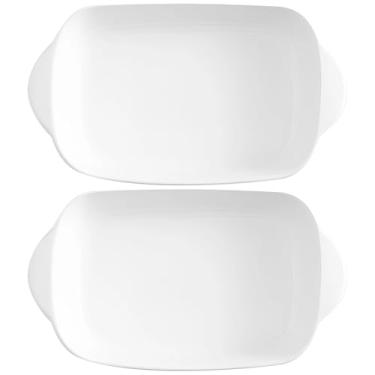 Imagem de Homaisson 2 peças de pratos pequenos de cerâmica, tigelas de cozimento de cabo duplo, caçarola branca, prato de servir pequeno para forno, micro-ondas, máquina de lavar louça, ideal para frango, carne