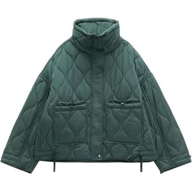 Imagem de Jaqueta Puffer Leve Acolchoada Para Mulheres Inverno Oversized Thin Zip Up Jaqueta Casaco, Green, L