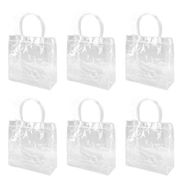 Imagem de Depisuta 30pcs Sacos de Presente de Plástico Transparente Com Alças, 7.9x7.9x3.1inch Sacos de Embrulho de Presente Transparentes, Em Massa, Sacolas de Presente de PVC Reutilizáveis