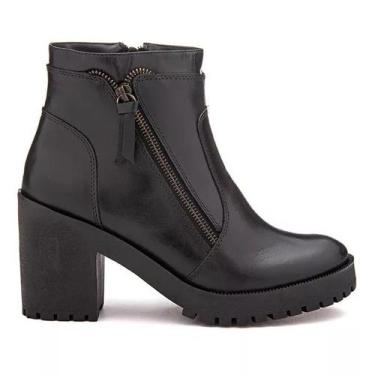 Imagem de Bota Coturno Tratorada Feminina Ziper Couro Premium - Hapy, Preto, 36