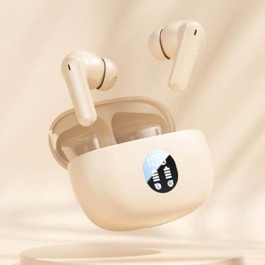 Imagem de Fones de ouvido sem fio Bluetooth 5.4 com microfone com cancelamento de ruído ativo, graves profundos estéreo Hi-Fi, controle de toque, tela LED e bateria de longa duração, cor da pele
