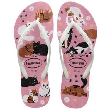 Imagem de Chinelo Infantil Havaianas Slim Pets Menina - Rosa e Branco, 27/28