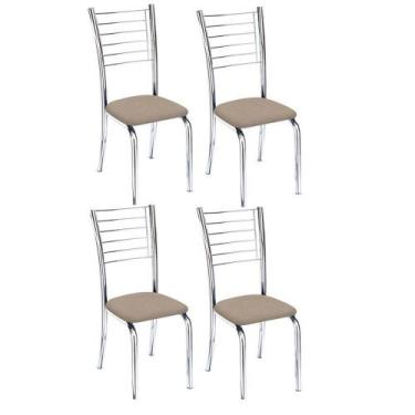 Imagem de Conjunto 4 Cadeiras Ipanema Cromada Para Cozinha-suede Bege - GAT MAGA