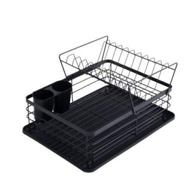 Imagem de Escorredor de Louças Duplo Preto Fosco com Bandeja
