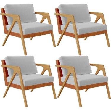 Imagem de Kit 04 Poltronas Pietra material sintético Camel Linho Cinza - LYAM DE