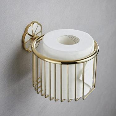 Imagem de Kit de acessórios de banho toalheiro de cobre dourado dourado, barra de toalha, suporte de papel higiênico, ganchos de roupão, kit de acessórios de banheiro montado na parede (cor: Lixo)