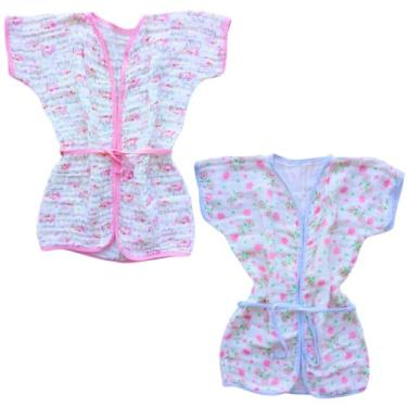 Imagem de Roupão de Banho Infantil com Capuz 100% Algodão para Praia Piscina e Natação Até 4 Anos (Kit 2 Menina Sortido)