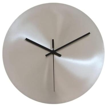 Imagem de XFNVXC Relógio de parede moderno para quarto, casa, relógio de parede de aço inoxidável, mostrador sem número, movimento silencioso, operado por bateria, relógio de parede prateado para sala de estar