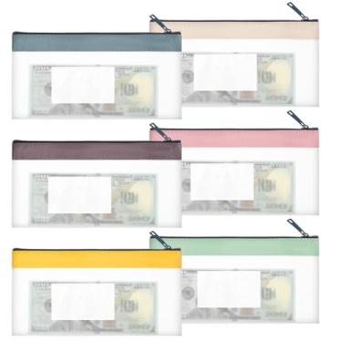 Imagem de 6 sacos de dinheiro com zíper, envelopes transparentes para caixa de dinheiro 19 × 10 cm sacos de depósito para carteira de cheque multiuso colecionadores, dinheiro, moedas, cheques de faturas, bolsa