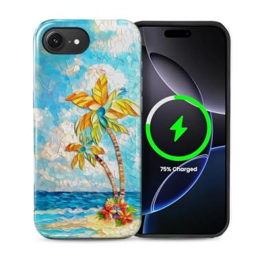 Imagem de Toulas Capa para iPhone 16E, [compatível com MagSafe], revestimento rígido de camada dupla híbrida resistente a arranhões, palmeiras de mosaico tropical