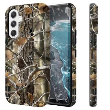 Imagem de Qindaiwen Capa de celular Camouflage Branches para Samsung Galaxy A16 5G – Capa robusta de camada dupla com protetor de tela: grau militar, à prova de choque, funciona com carregamento magnético sem