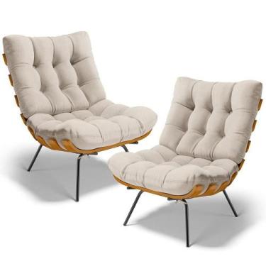 Imagem de Kit 2 Poltronas Decorativas Costela L02 Linho Cru - Lyam Decor