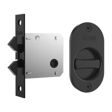 Imagem de Fechadura Porta de Correr 1006S Banheiro Espelho Oval Preto Fosco 45mm