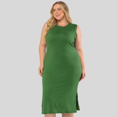Imagem de Vestido Regata Canelado Plus Size ML - Mayara Manzano, G2, Verde