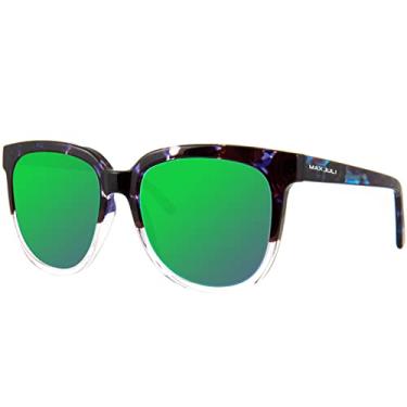 Imagem de Óculos de sol femininos e masculinos com armação borboleta com hastes de acetato, Armação preta e transparente/lente polarizada verde, 55-15-140