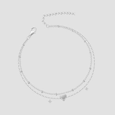 Imagem de Tornozeleira feminina com coração de diamante em camadas – Joias delicadas empilháveis para pés com pingentes delicados