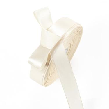 Imagem de Fita de cetim marfim de 5/20.3 cm x 50 m para embrulho de presente, projetos de artesanato, decoração de casamento, buquê de flores, laços de cabelo