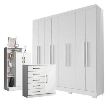 Imagem de Guarda Roupa Casal Porto 8 Portas 4 Gavetas com Cômoda Sapateira Milão